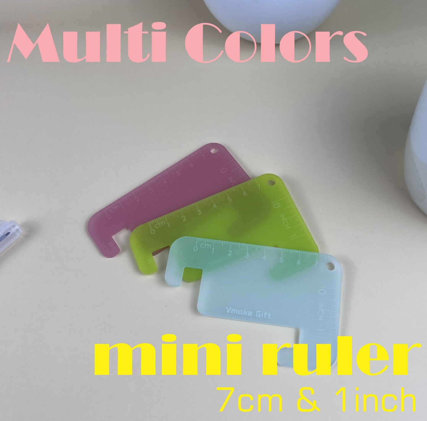 mobile cell phone stand holder tag, clear acrylic, mini ruler